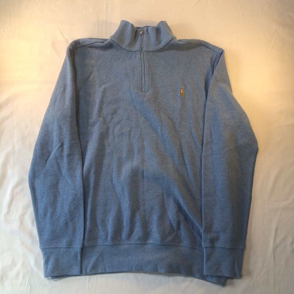 Polo Ralph Lauren Sweater Men's XL Blue 1/4 Zip Pullover Sweatshirt Chest Logo